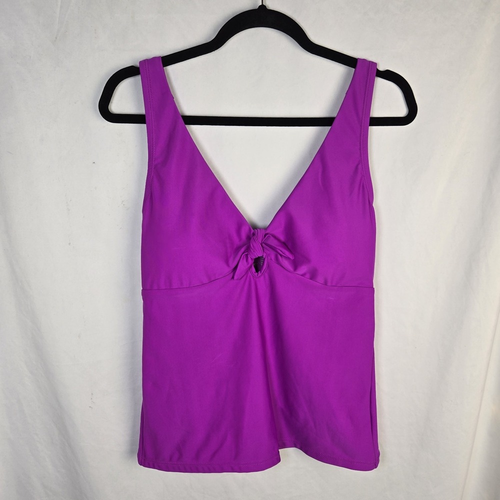 Sol Borne Tankini Swimsuit Top ONLY Womens Large Purple Tie Front Vacation Pool